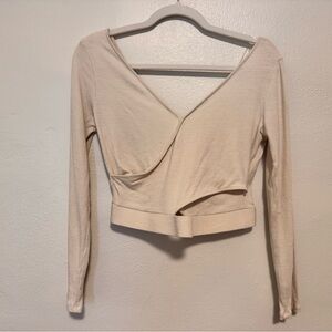 Lush Cream Ribbed Wrap Crop Top